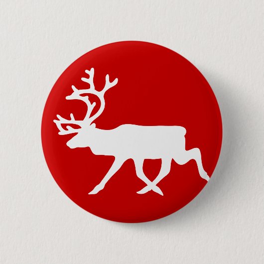 Witte rendiervis / Cariou Silhouette Ronde Button 5,7 Cm (Voorkant)