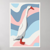 Witte renende eend roze & blauwe golven kinderkame poster (Voorkant)