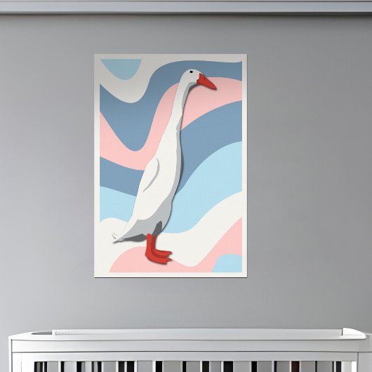 Witte renendeend roze & blauwe golven kinderkamer poster