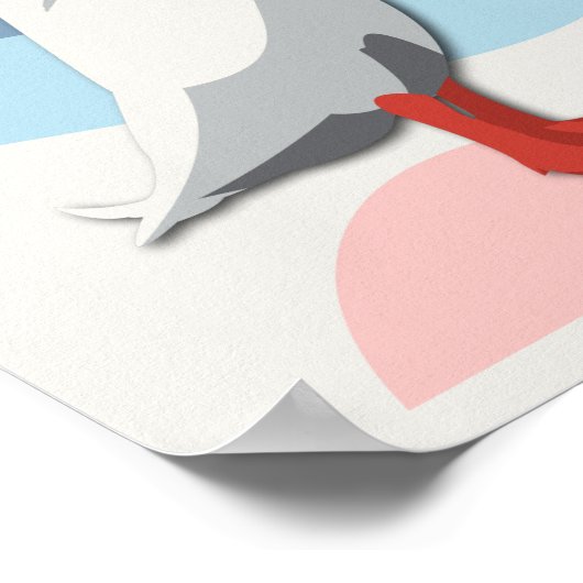 Witte renendeend roze & blauwe golven kinderkamer poster (Hoek)