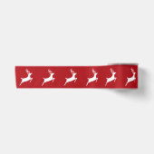 Witte rennende rendier silhouet op rood satijnen lint (Voorkant)