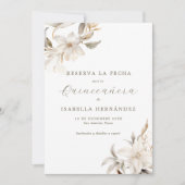 Witte Reserva la Fecha Spaanse Quinceañera Save The Date (Voorkant)