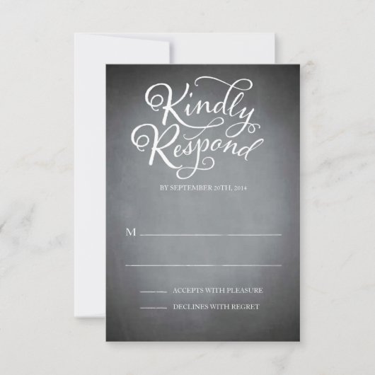 Witte respons voor script in Chalkboard RSVP Kaartje (Voorkant)