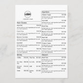 Witte restauranttafel menukaarten plat menu (Voorkant)