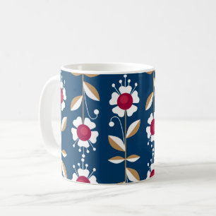 Witte retro bloemen op een donkerblauwe achtergron koffiemok