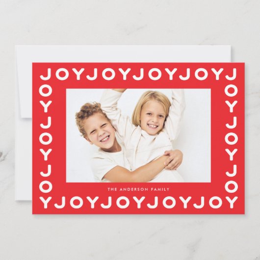 Witte Retro Joy Joy Joy Rood Lijst Kerstfoto Feestdagenkaart (Voorkant)