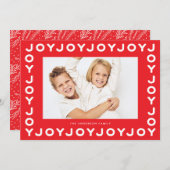 Witte Retro Joy Joy Joy Rood Lijst Kerstfoto Feestdagenkaart (Voorkant / Achterkant)