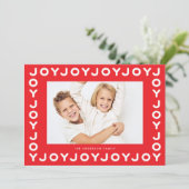 Witte Retro Joy Joy Joy Rood Lijst Kerstfoto Feestdagenkaart (Staand voorkant)