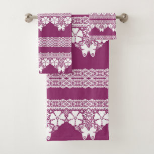 Witte Retro Kant vlinders Bourgondië Bad Handdoek