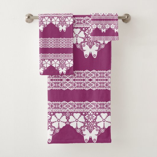 Witte Retro Kant vlinders Bourgondië Bad Handdoek (Insitu)