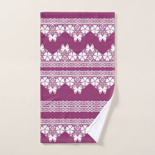 Witte Retro Kant vlinders Bourgondië Bad Handdoek (Handdoek)