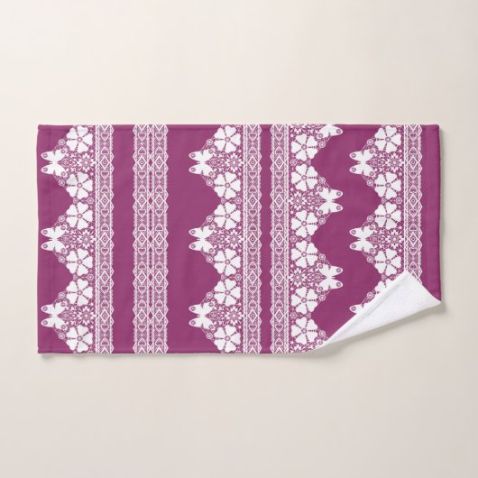 Witte Retro Kant vlinders Bourgondië Bad Handdoek (Handdoek)