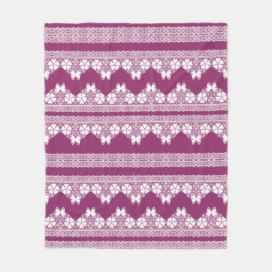 Witte Retro Kant vlinders Bourgondië Fleece Deken