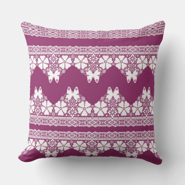 Witte Retro Kant vlinders Bourgondië Kussen (Voorkant)
