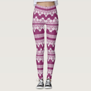 Witte Retro Kant vlinders Bourgondië Leggings