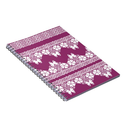 Witte Retro Kant vlinders Bourgondië Notitieboek (Rechterzijde)