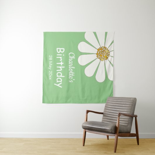 Witte Retro Moderne Madeliefjes Bloem Aangepaste V Wandkleed (In Situ (horizontaal))