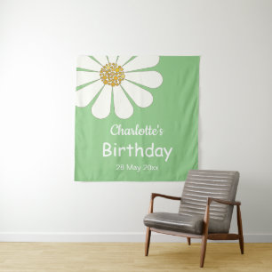 Witte Retro Moderne Madeliefjes Bloem Aangepaste V Wandkleed