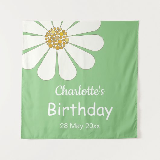 Witte Retro Moderne Madeliefjes Bloem Aangepaste V Wandkleed (Voorkant)