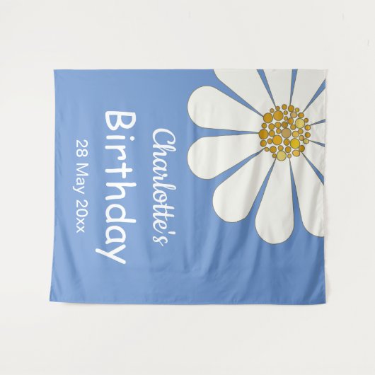 Witte Retro Moderne Madeliefjes Bloem Aangepaste V Wandkleed (Voorkant (horizontaal))