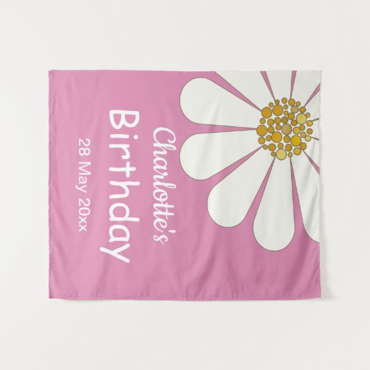 Witte Retro Moderne Madeliefjes Bloem Aangepaste V Wandkleed (Voorkant (horizontaal))