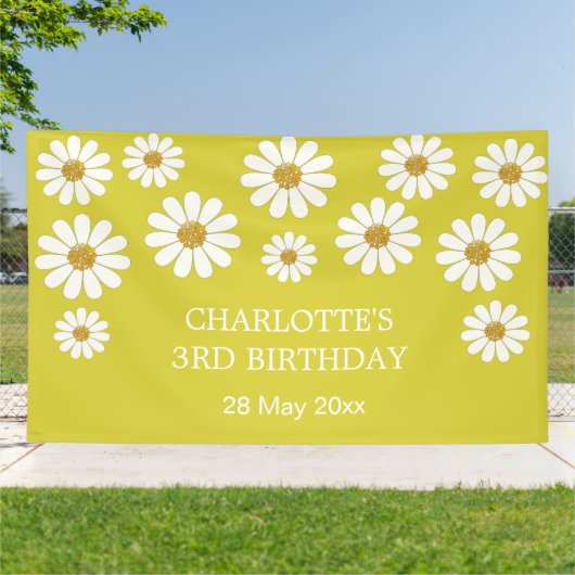 Witte Retro Moderne Madeliefjesbloem Aangepaste Ve Spandoek (Buitenkant)