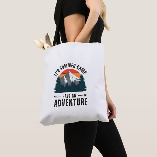 Witte  Retro Mountain Adventure Schouder Tote Bag (Dichtbij)