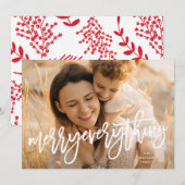 Witte Retro Script Merry Everything Foto Feestdagenkaart (Voorkant / Achterkant)