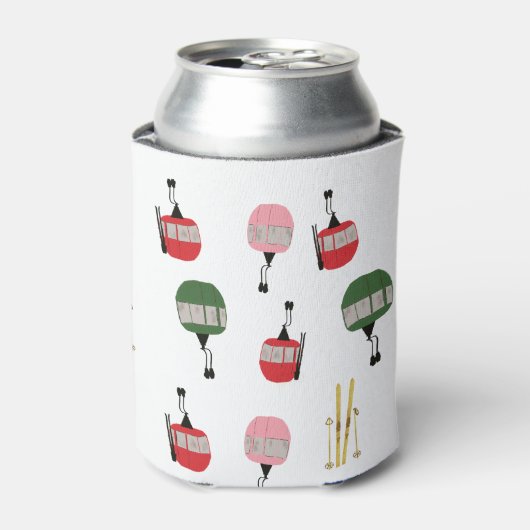 Witte retro skilift gondel winterskiën blikjeskoeler (Blikje Voorkant)