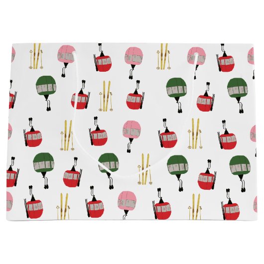 Witte retro skilift gondel winterskiën groot cadeauzakje (Voorkant)