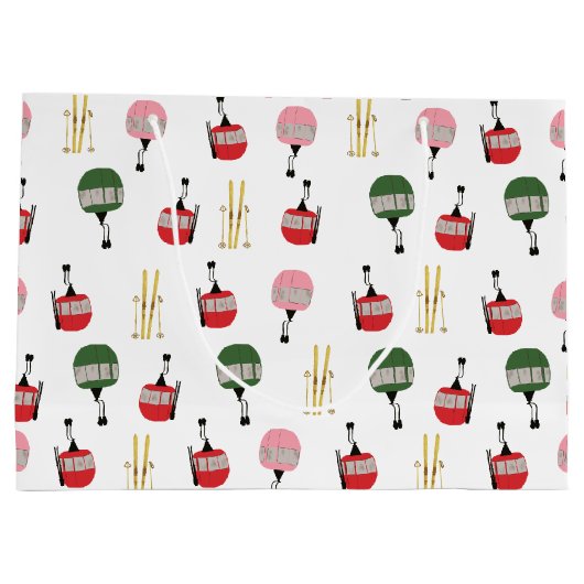 Witte retro skilift gondel winterskiën groot cadeauzakje (Achterkant)