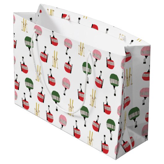 Witte retro skilift gondel winterskiën groot cadeauzakje (Achterkant Gekanteld)