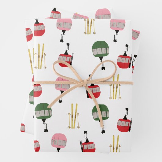 Witte retro skilift gondel winterskiën inpakpapier vel (In situ)