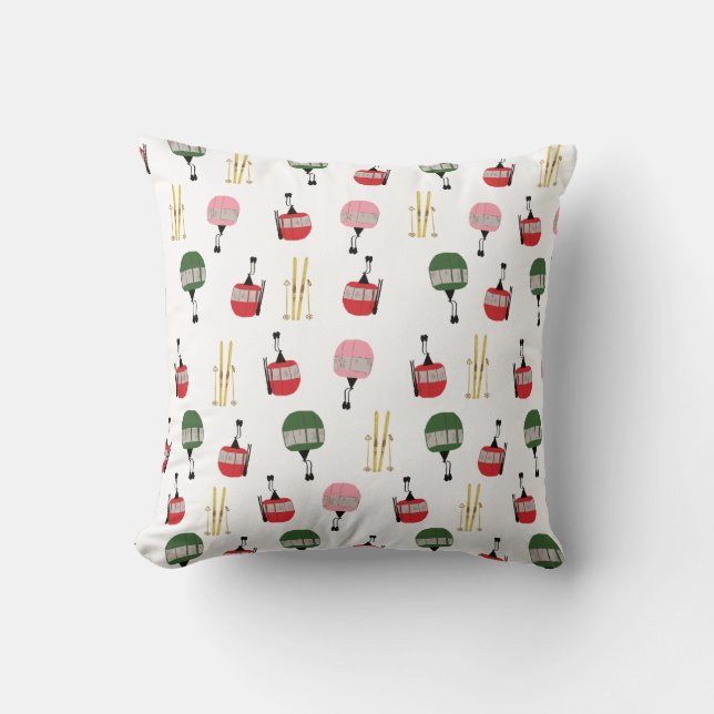 Witte retro skilift gondel winterskiën kussen (Voorkant)