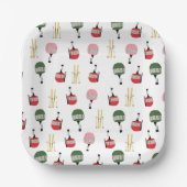 Witte retro skilift gondel winterskiën papieren bordje (Voorkant)