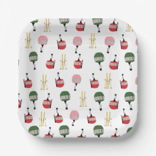 Witte retro skilift gondel winterskiën papieren bordje