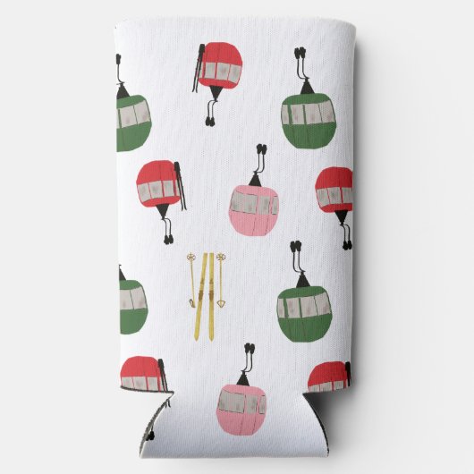 Witte retro skilift gondel winterskiën seltzer blikjeskoeler (Achterkant)