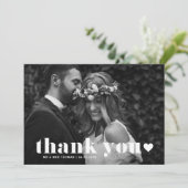 Witte Retro Vetgedrukte Typografie Fotobruiloft Bedankkaart (Staand voorkant)