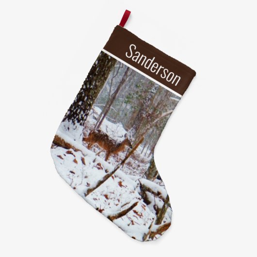 Witte reuzenherten in sneeuw Grote kerstaking Grote Kerstsok (Voorkant (Hangend))