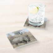 Witte Rhino Glazen Onderzetter (Schuin)