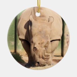 Witte Rhino Keramisch Ornament