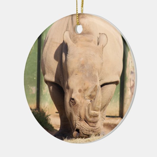 Witte Rhino Keramisch Ornament (Links)