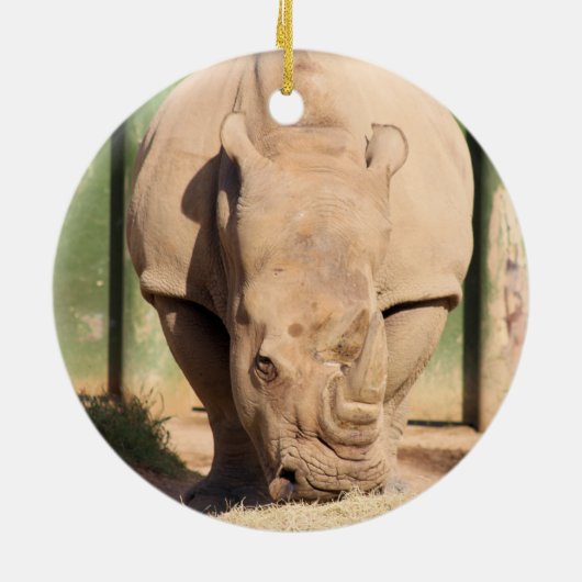 Witte Rhino Keramisch Ornament (Achterkant)