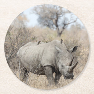 Witte Rhino Ronde Kartonnen Onderzetter