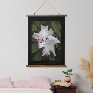 Witte Rhododendron-bloemen met zwarte rand Hangend Wandkleed