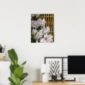 Witte Rhododendron Bloesems en Bamboehek Bloemen Poster (Thuiskantoor)