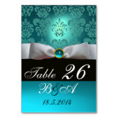 WITTE RIBBON BLUE TURQUASE BLACK DAMASKMONOGRAM KAART (Achterkant)