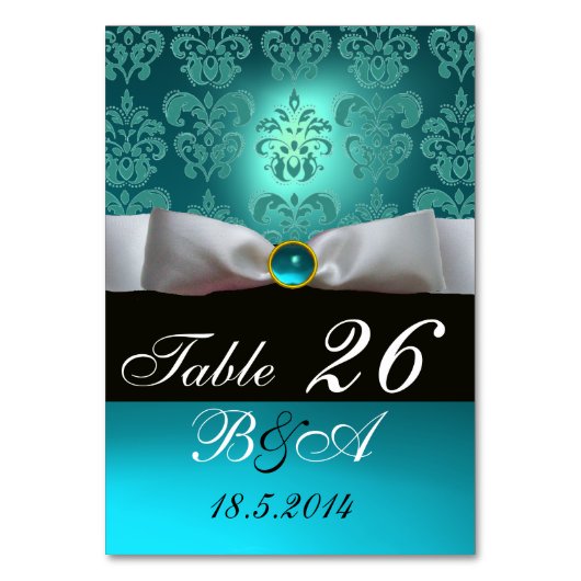 WITTE RIBBON BLUE TURQUASE BLACK DAMASKMONOGRAM KAART (Achterkant)
