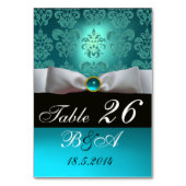 WITTE RIBBON BLUE TURQUASE BLACK DAMASKMONOGRAM KAART (Voorkant)