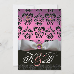 WITTE RIBBON PINK LILA ZWARTE DAMASKMONOGRAM KAART